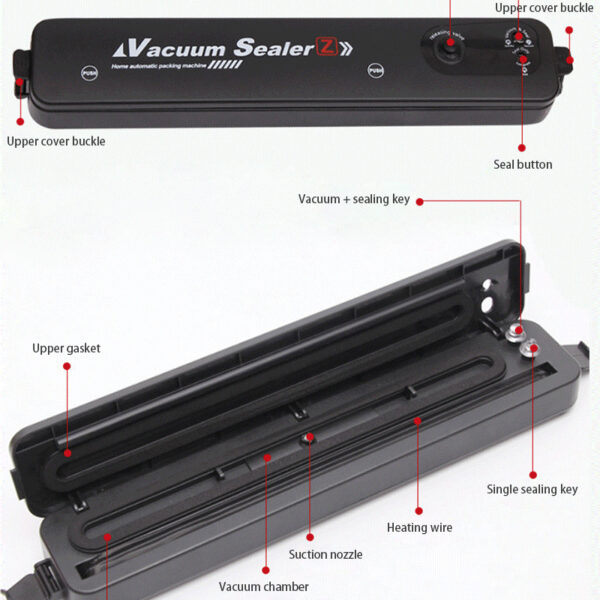 220V Household Food Vacuum Sealer Food Packaging Machine Film Sealer Vacuum Packer With 10pcs Vacuum Bags 2