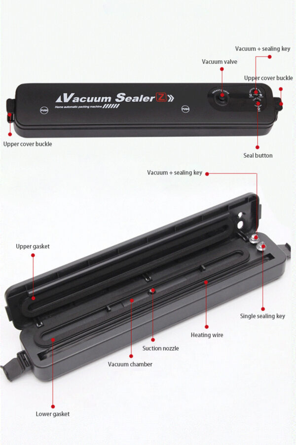 220V Household Food Vacuum Sealer Food Packaging Machine Film Sealer Vacuum Packer With 10pcs Vacuum Bags 2