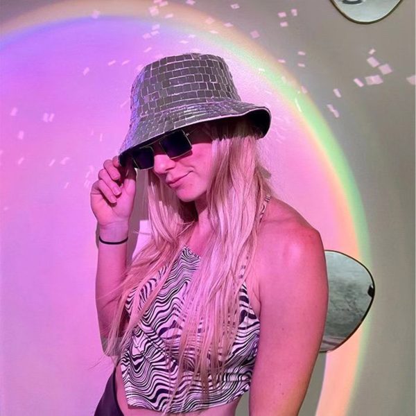 Glitter Mirror Disco Bucket Hat Stunning Disco Ball Hats for DJ Glitter Sequins Bucket Hat Cap 2