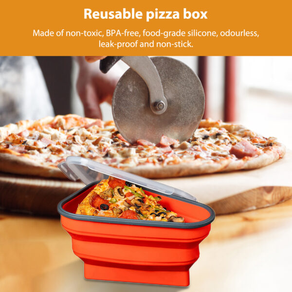 Silicone Reusable Portable Triangle Pizza Pack Box Lunch Box Container Storage Triangular Slice Kitchen Tools អាចបង្រួមបាន 3
