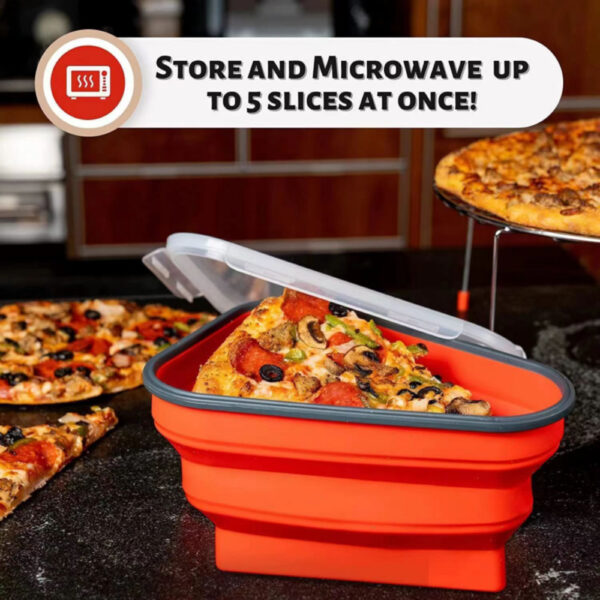 Silicone Reusable Portable Triangle Pizza Pack Box Lunch Box Container Storage Triangular Slice Kitchen Tools អាចបង្រួមបាន។