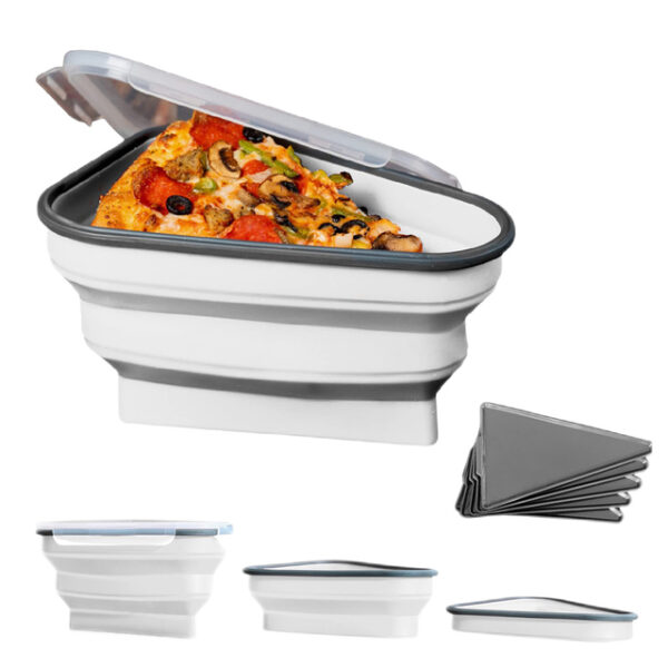 Silicone Reusable Portable Daim duab peb sab Pizza Pob Lunch Box Foldable Triangular Storage Container Slice Kitchen Tools