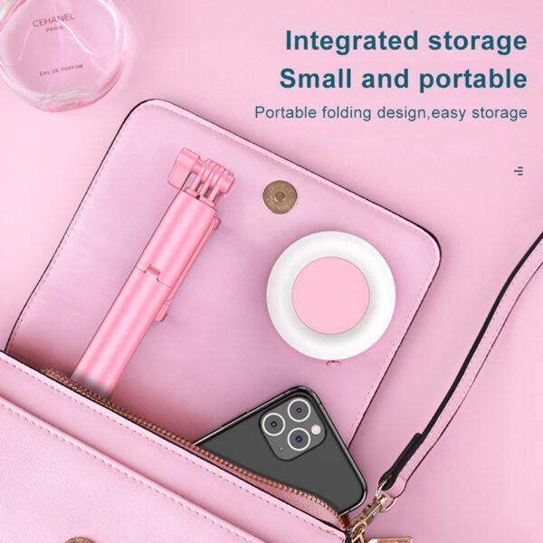 Tongdaytech Bluetooth Wireless Selfie Stick Portable Ring Fill Light Folding Stand For Iphone Xiaomi Makeup Video 4