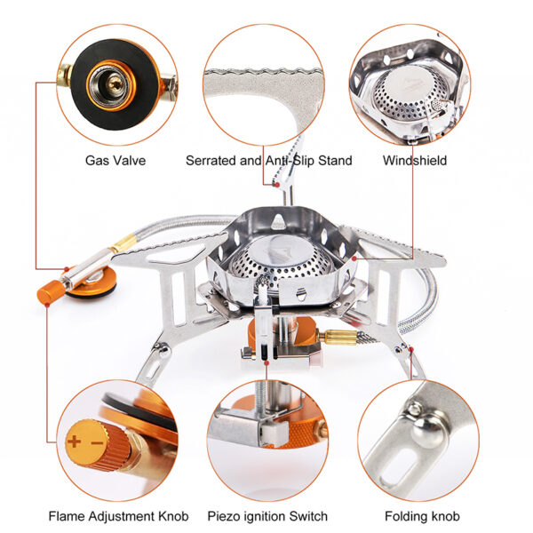 Widesea Camping Wind Proof Gas Burner အပြင်ဘက်တွင် အားကောင်းသော မီးဖို အပူပေးစက် ခရီးသွားလုပ်ငန်း စက်ပစ္စည်း ကိရိယာများ Tourist Kitchen 4