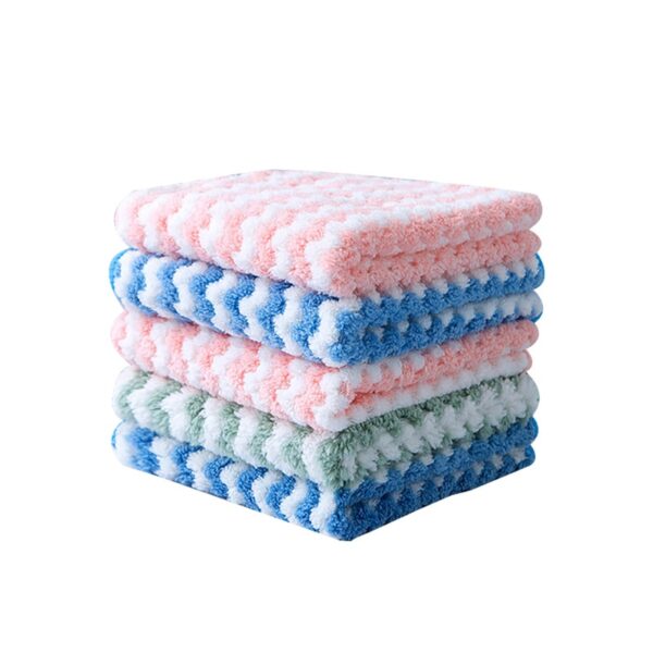 15 5Pcs Kitchen Cleaning Rag Coral Fleece Dish Washing Cloth Super Absorbent Scouring Pad Dry And 5