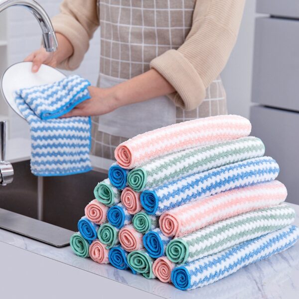 15 5Pcs Kitchen Cleaning Rag Coral Fleece Dish Washing Cloth Super Absorbent Scouring Pad Dry And