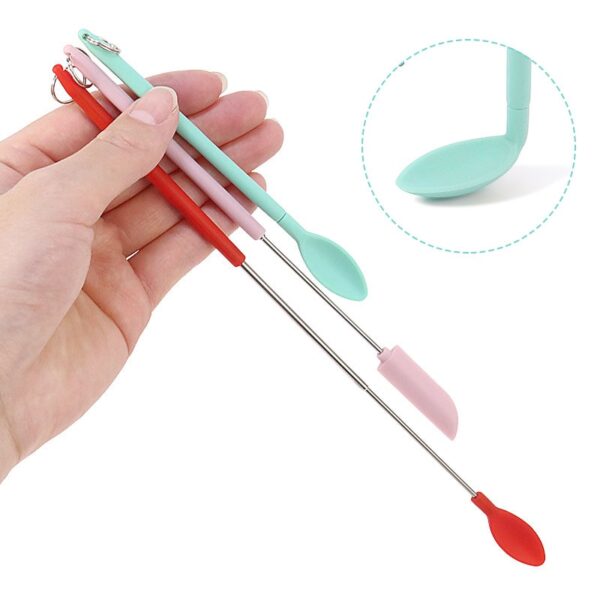 2pcs Mini Silicone Telescopic Spatula Double Headed Cream Cake Scraper Salad Dressing Spoon Kitchen Baking Tool 3