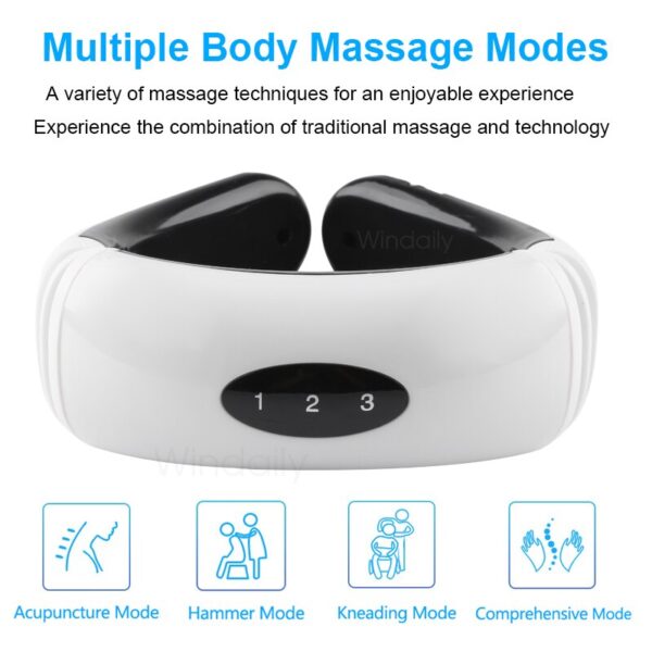 3D Calakan Beuheung Massager Listrik Pulsa Infrabeureum Jauh Pemanasan 6 Modeu Cervical Balik Awak Alat Pijat 2