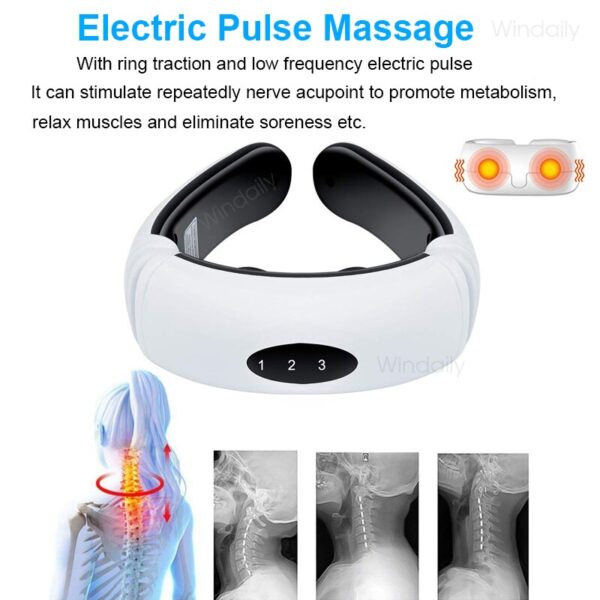 3D išmanusis kaklo masažuoklis elektrinis impulsinis tolimojo infraraudonųjų spindulių šildymas, 6 režimai gimdos kaklelio nugaros kūno masažo prietaisas 3