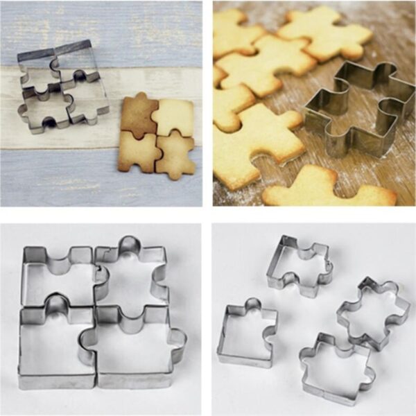 4Pcs 3D Stainless Steel Cookie Puzzle Shape Cookie Cutters Toast Cutter DIY Biscuit Dessert Bakeware Cake 5
