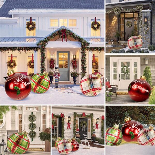 60CM Outdoor Christmas Opblaasbare Decorated Ball Made PVC Giant Gjin Ljocht Grutte Ballen Tree Decorations Outdoor 1