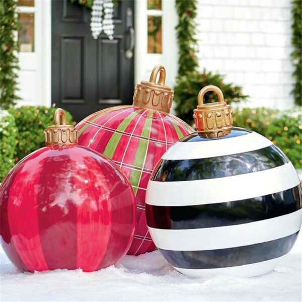 60CM Outdoor Christmas Inflatable Decorated Ball Made PVC Giant No Light Large Balls Tree Decorations Outdoor 3
