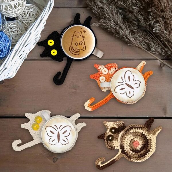 Cat Butt Coaster Table Mat Cup Mat Non slip Cup Cushion Kitty Knitting Coaster Kitchen Accessories 1