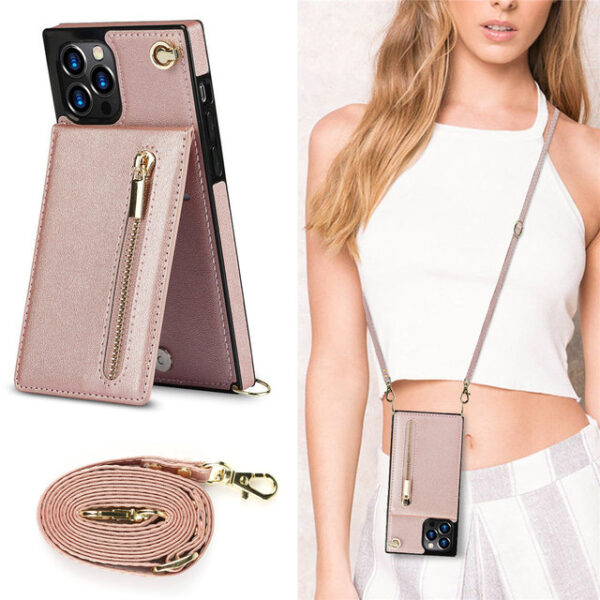 Crossbody Zipper ჯიბის ბარათის დამჭერი კვადრატული ქეისი iPhone 14 11 12 13 Pro Max 6 1.jpg 640x640 1