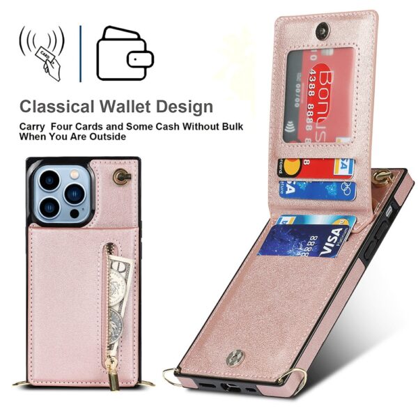 Crossbody Zipper Pocket Card Holder Case Square Pikeun iPhone 14 11 12 13 Pro Max 6 2