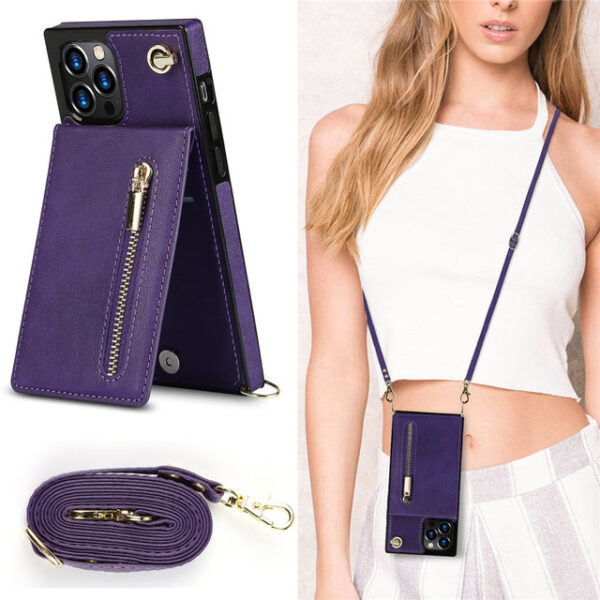 Crossbody Zipper Pocket Card Holder Capa quadrada para iPhone 14 11 12 13 Pro Max 6 3.jpg 640x640 3