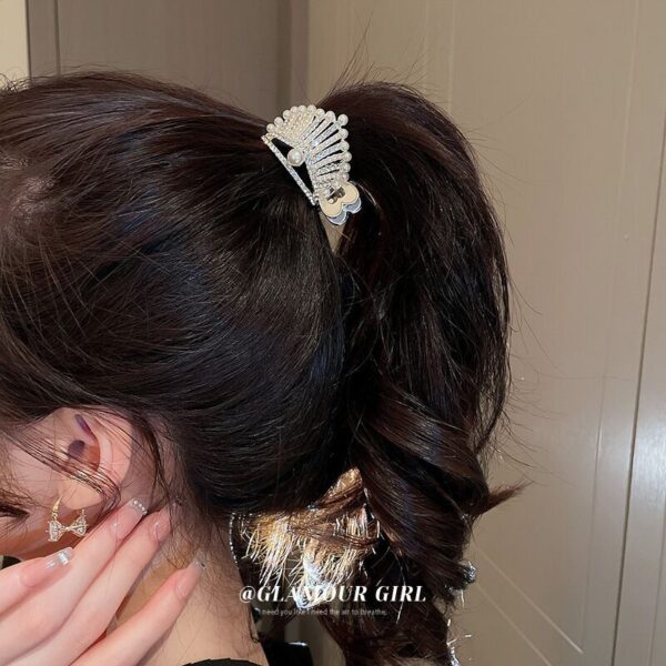 Luxury High Ponytail Hair Clips Pearl Rhinestone Crown Hairpin Shark Clip Fixed Hairpins Hair Accessories for 1