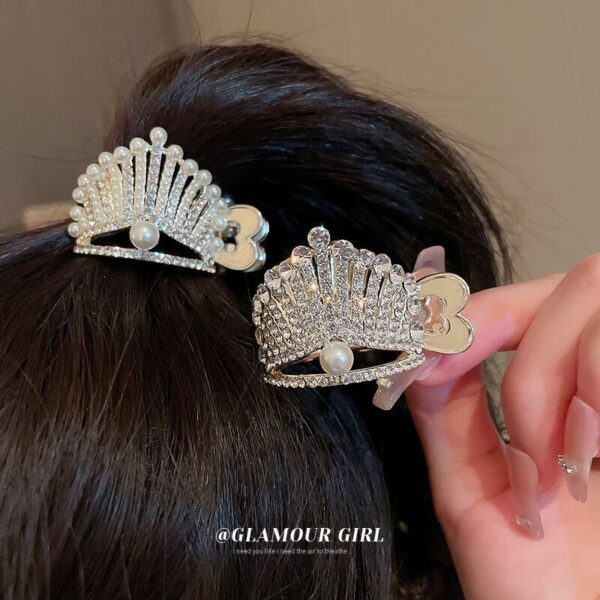 Luxury High Ponytail Hair Clips Pearl Rhinestone Crown Hairpin Shark Clip Fixed Hairpins Hair Accessories for 2