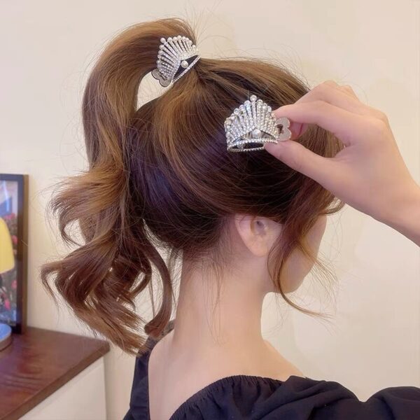 Luxury High Ponytail Hair Clips Pearl Rhinestone Crown Hairpin Shark Clip Fixed Hairpins Hair Accessories for