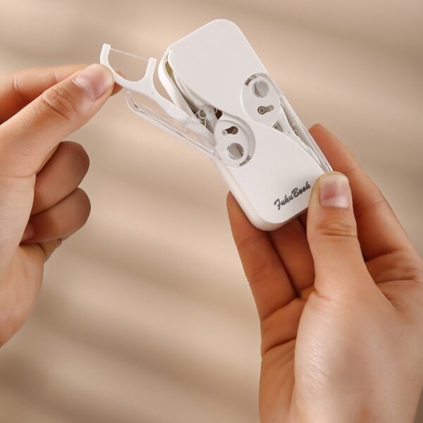 Portable Mini Dual Switch Dental Floss Storage Box ការពារទឹកជ្រាបធូលី មិនជ្រាបទឹកដោយស្វ័យប្រវត្តិ អ្នករៀបចំ Floss Stick 4