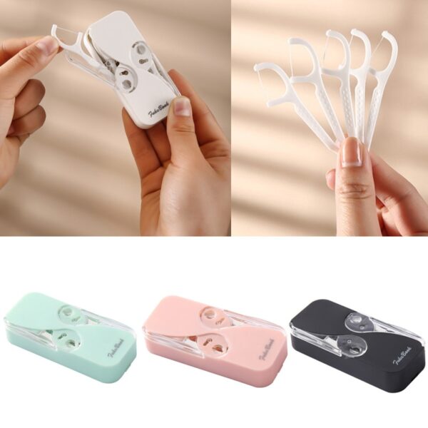 แบบพกพา Mini Dual Switch ทันตกรรม กล่องเก็บของกันฝุ่นกันน้ำอัตโนมัติ Eject Floss Organizer Floss Stick