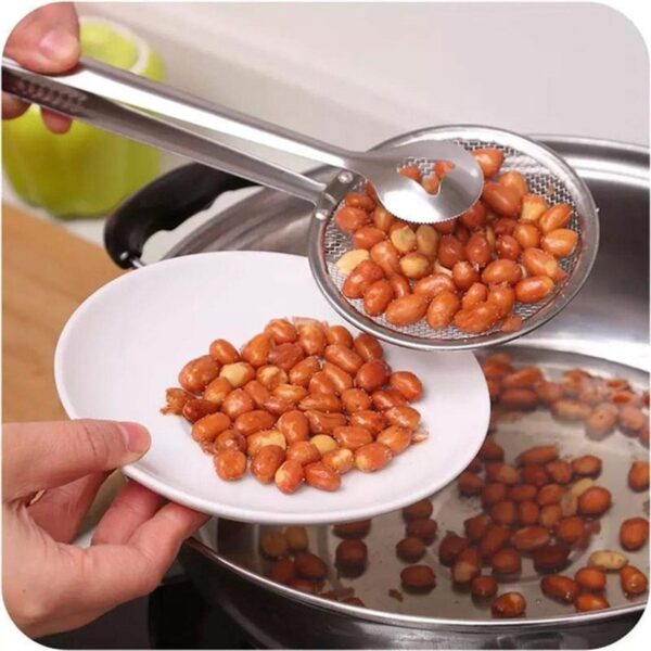 Stainless Steel Multi functional Filter Spoon With Food Clip Kitchen Oil Frying Salad BBQ Filter Strainer 4