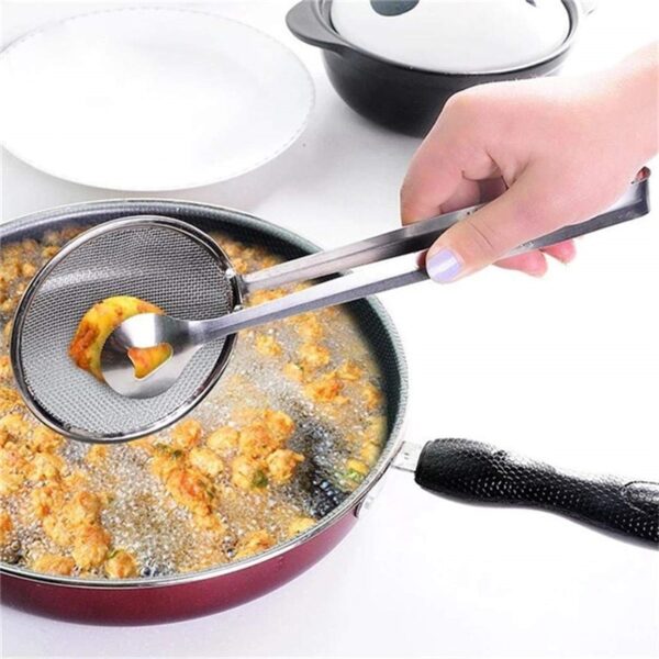 Stainless Steel Multi functional Filter Spoon With Food Clip Kitchen Oil Frying Salad BBQ Filter Strainer 5