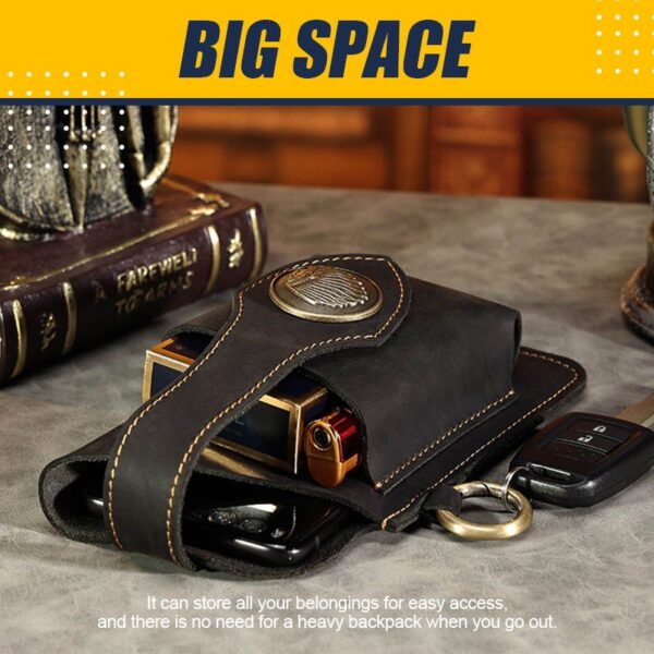 Vintage Leather Belt Waist Bag Pack Men Tactical Multifunction Holster Portable Key Holder Mobile Phone Cigarette 1