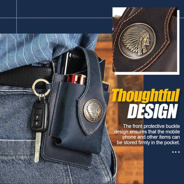 Vintage Leather Belt Waist Bag Pack Men Tactical Multifunction Holster Portable Key Holder Mobile Phone Cigarette 2