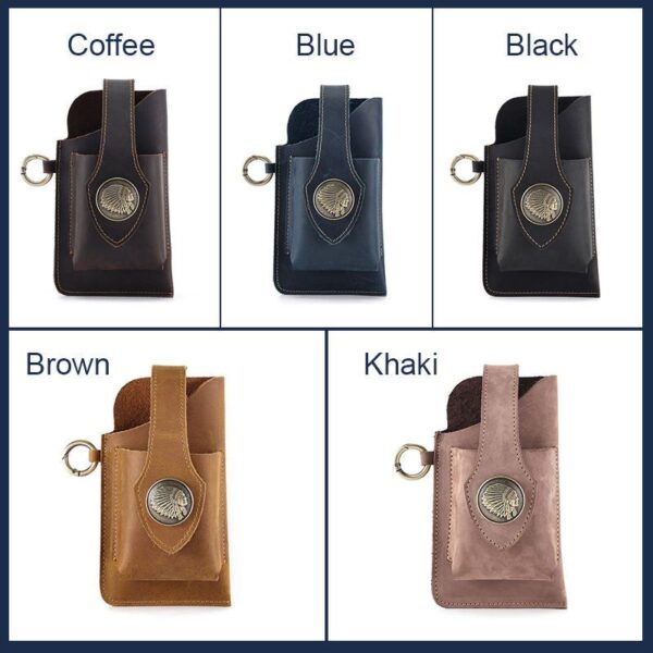 Vintage Leather Belt Waist Bag Pack Men Tactical Multifunction Holster Portable Key Holder Mobile Phone Cigarette 4