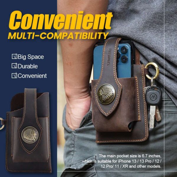 Vintage Leather Belt Waist Bag Pack Men Tactical Multifunction Holster Portable Key Holder Mobile Phone Cigarette
