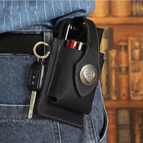 Vintage Leather Belt Waist Bag Pack Men Tactical Multifunction Holster Portable Key Holder Mobile Phone
