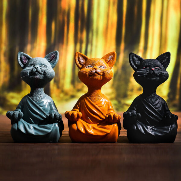 Whimsical Buddha Cat Figurine Meditation Yoga Collectible Happy Cat Decor Home Handicraft Decoration 2