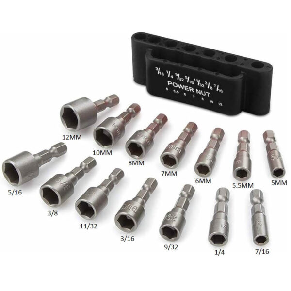 14pcs Power Nut Driver Drill Bit Set 5 12mm Hexagonal Shank Hex Nut Socket 1 4 5