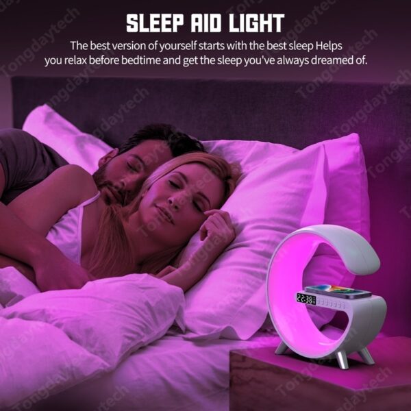 15W Alarm Clock Wireless Charger Station Speaker APP Control RGB Atmosphere Lamp Night Light for Iphone 1