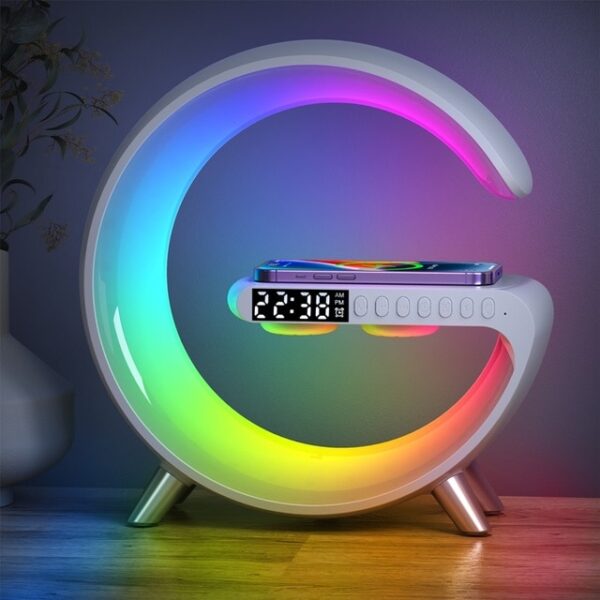 15W Alarm Clock Wireless Charger Station Speaker APP Control RGB Atmosphere Lamp Night Light for