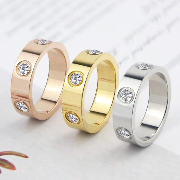 Luxury Shiny Rotating Circle Crystal Ring Stainless Steel Rose Gold Love Ring for Women Engagement gift