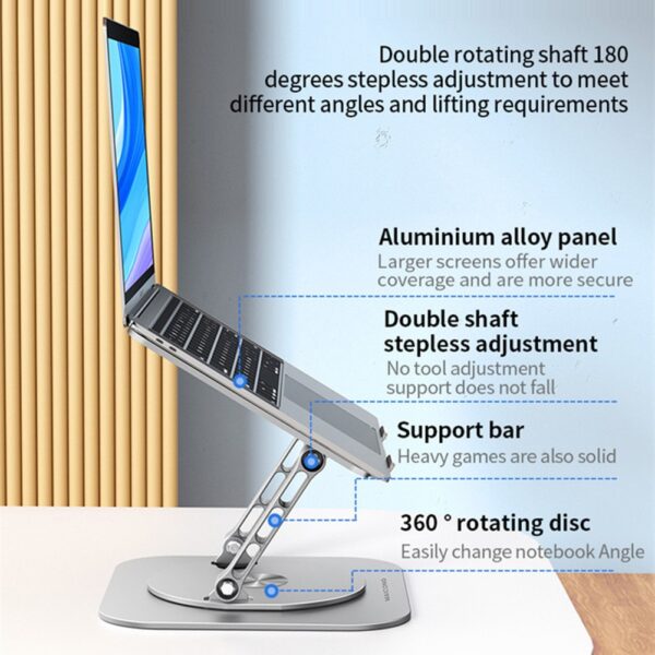 MC LS928 Laptop Stand 360 Rotatable Notebook Holder Liftable Aluminum Alloy Stand អាចប្រើជាមួយក្នុង 17 1