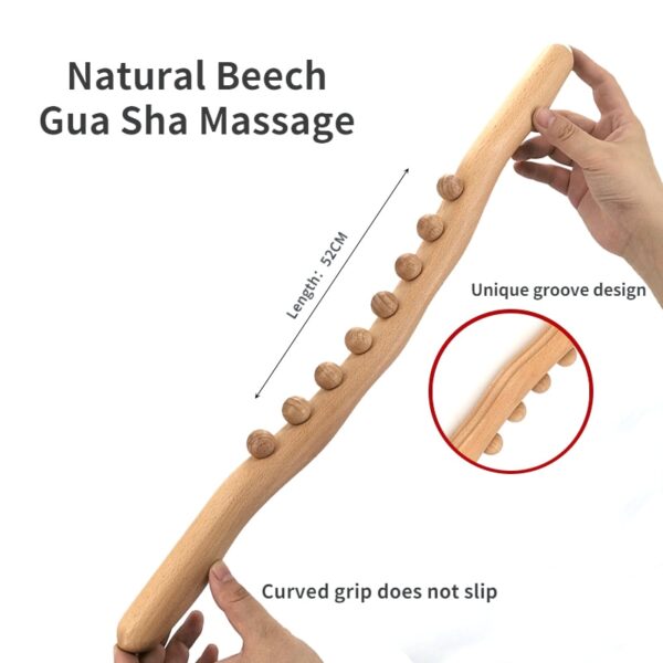 New 8 Beads Gua Sha Massage Stick Carbonized Wood Back Body Meridian Scrapping Therapy Wand Muscle 5