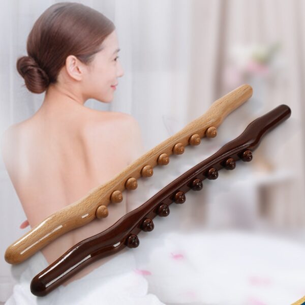 New 8 Beads Gua Sha Massage Stick Carbonized Wood Back Body Meridian Scrapping Therapy Wand Muscle