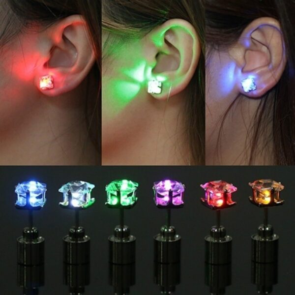 1 Pair Light Up LED Bling Ear Stud Rings Korean of Flash Zircon Rings Accessories for