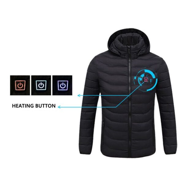 2021 NWE Men Winter Warm USB Heating Jackets Smart Thermostat Pure Color Hooded Heated Clothing Waterproof 1