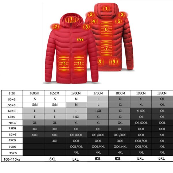 2021 NWE Men Winter Warm USB Heating Jackets Smart Thermostat Pure Color Hooded Heated Clothing Waterproof 4
