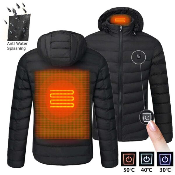 2021 NWE Men Winter Warm USB Heating Jackets Smart Thermostat Pure Color Hooded Heated Clothing Waterproof