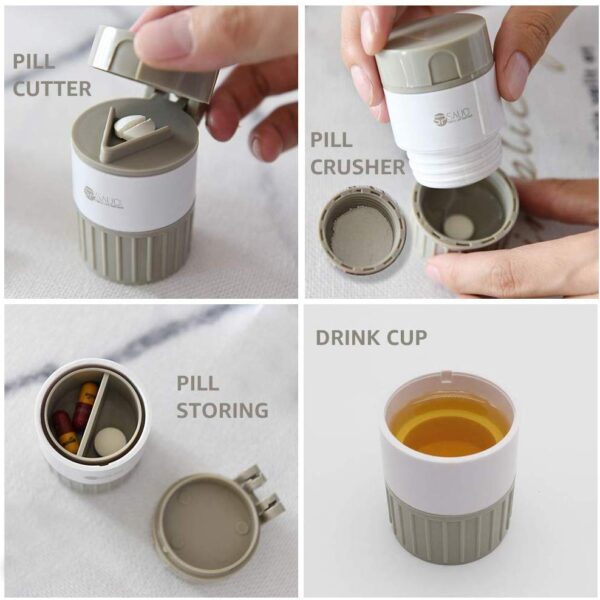 4 In 1 Portable Pill Case Medicine Splitter Powder Pastillero Grinder Pill Cutter Medicine Box Storage