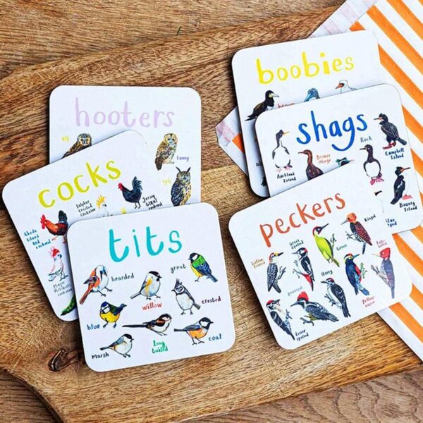 6 Bird Pun Coasters Funny Coasters for Drinks Coaster Set ea 6Pcs Tafole Tšireletso e Phahameng bakeng sa