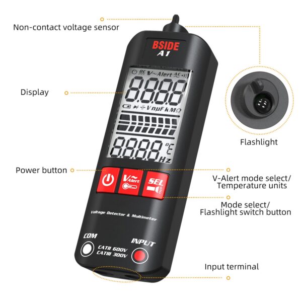 BSIDE A1 Mini Multimeter LCD Digital Tester Voltage Detector 2000 Counts DC AC Voltage Frequency Resistance 1