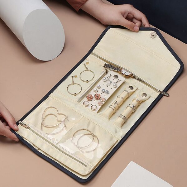 Foldable Jewelry Storage Box Earrings Ring Necklace Case Travel Jewel Storage Bag Display Organizer Roll Container 1