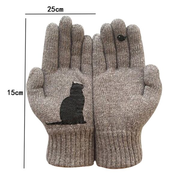 Зимние перчатки для мужчин, женщин, подростков, милые термовязаные перчатки с принтом котов и птиц, ветрозащитные зимние 1