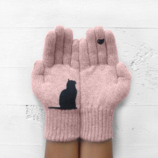 Зимние перчатки для мужчин, женщин, подростков. Симпатичные термовязаные перчатки с принтом кошек и птиц. Ветрозащитные зимние 2.jpg 640x640 2
